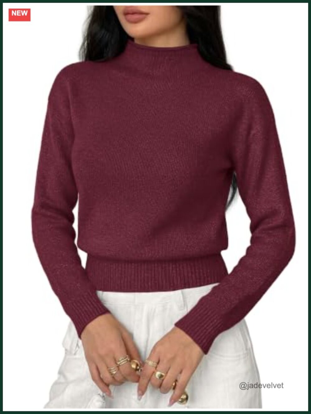 Women's Mock Neck Knit Sweater Long Sleeve Relaxed Fit